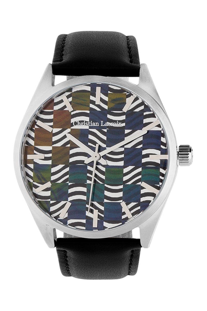 Montre à quartz en cuir Miyota 2035 - Noir et argenté - Christian Lacroix