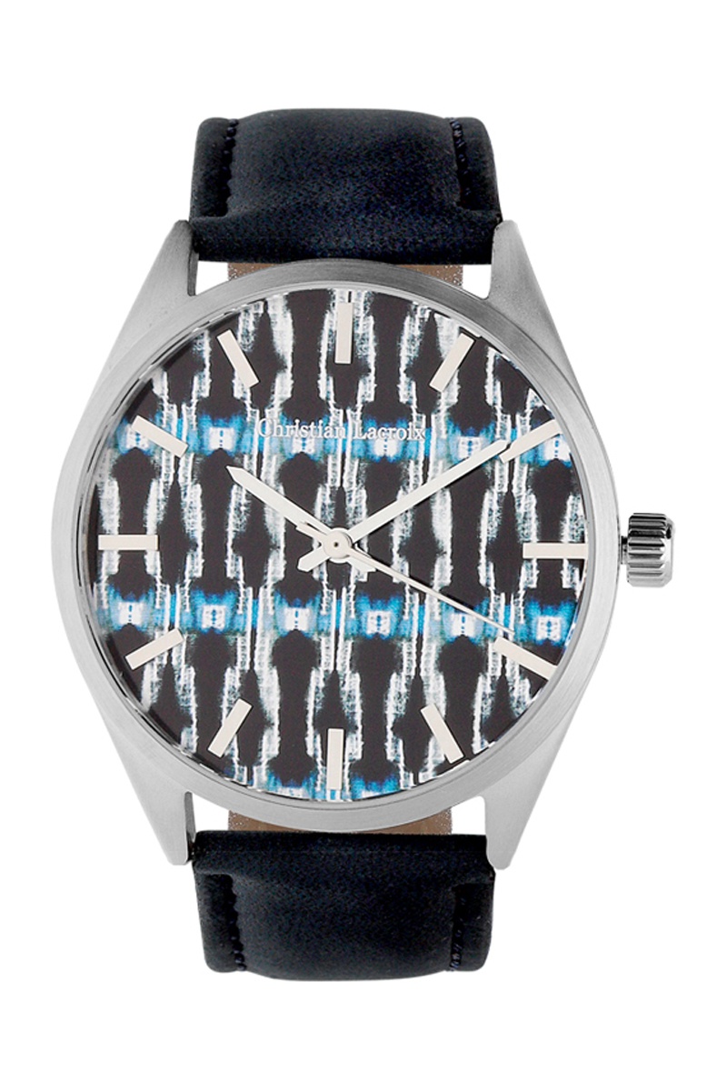 Montre à quartz en cuir Miyota 2035 - Bleu nuit et argenté - Christian Lacroix
