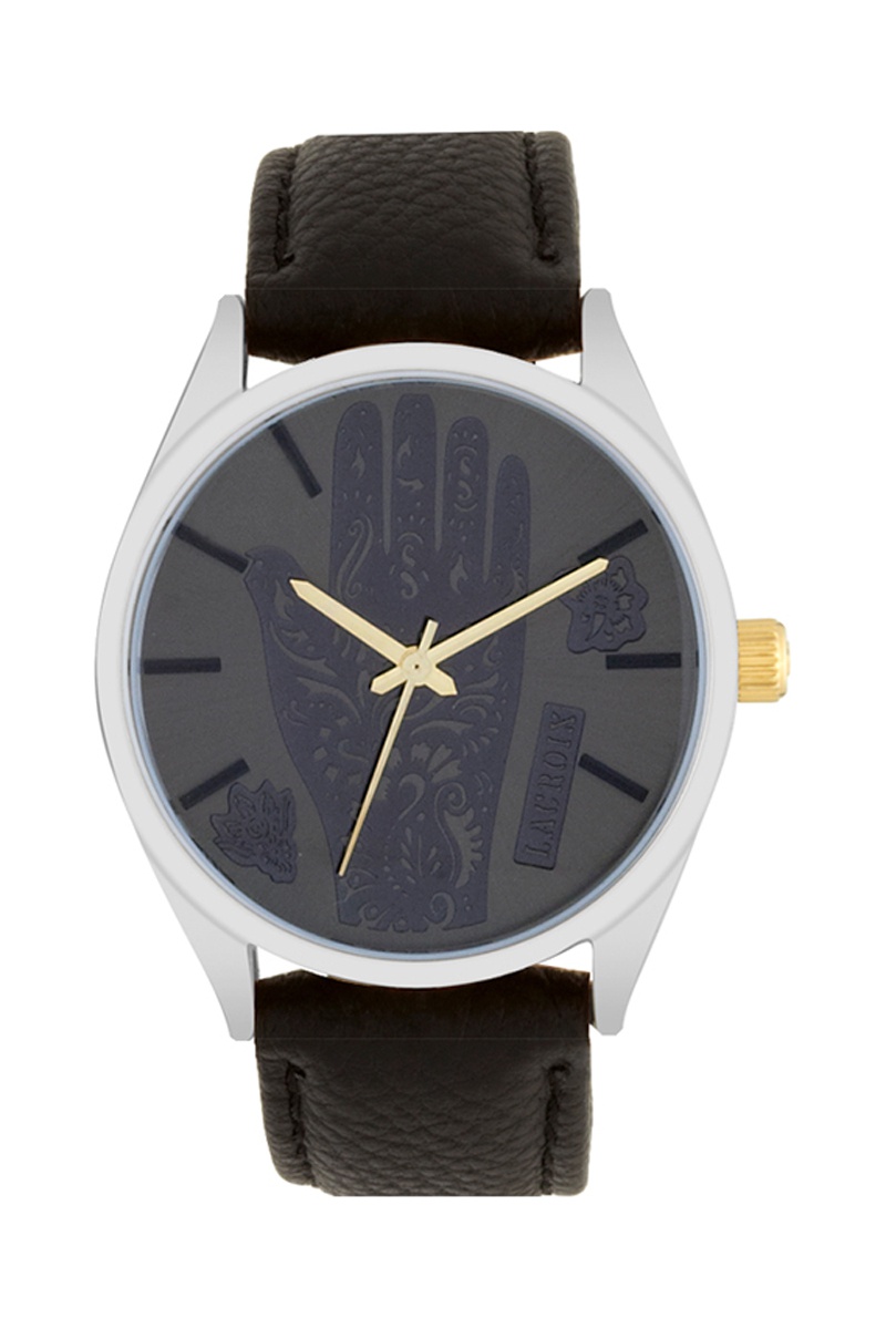 Montre à quartz en cuir Miyota 2035 - Noir et argenté - Christian Lacroix