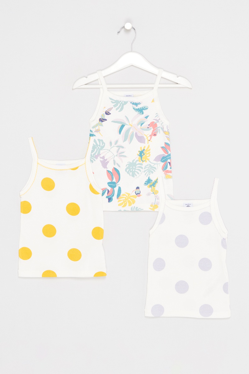 3 débardeurs Blanc, jaune et vert