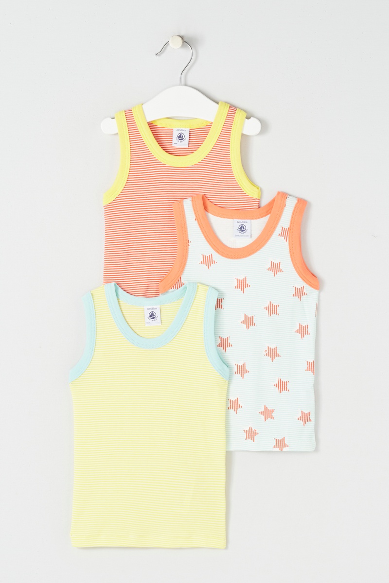 3 débardeurs Orange, jaune et blanc