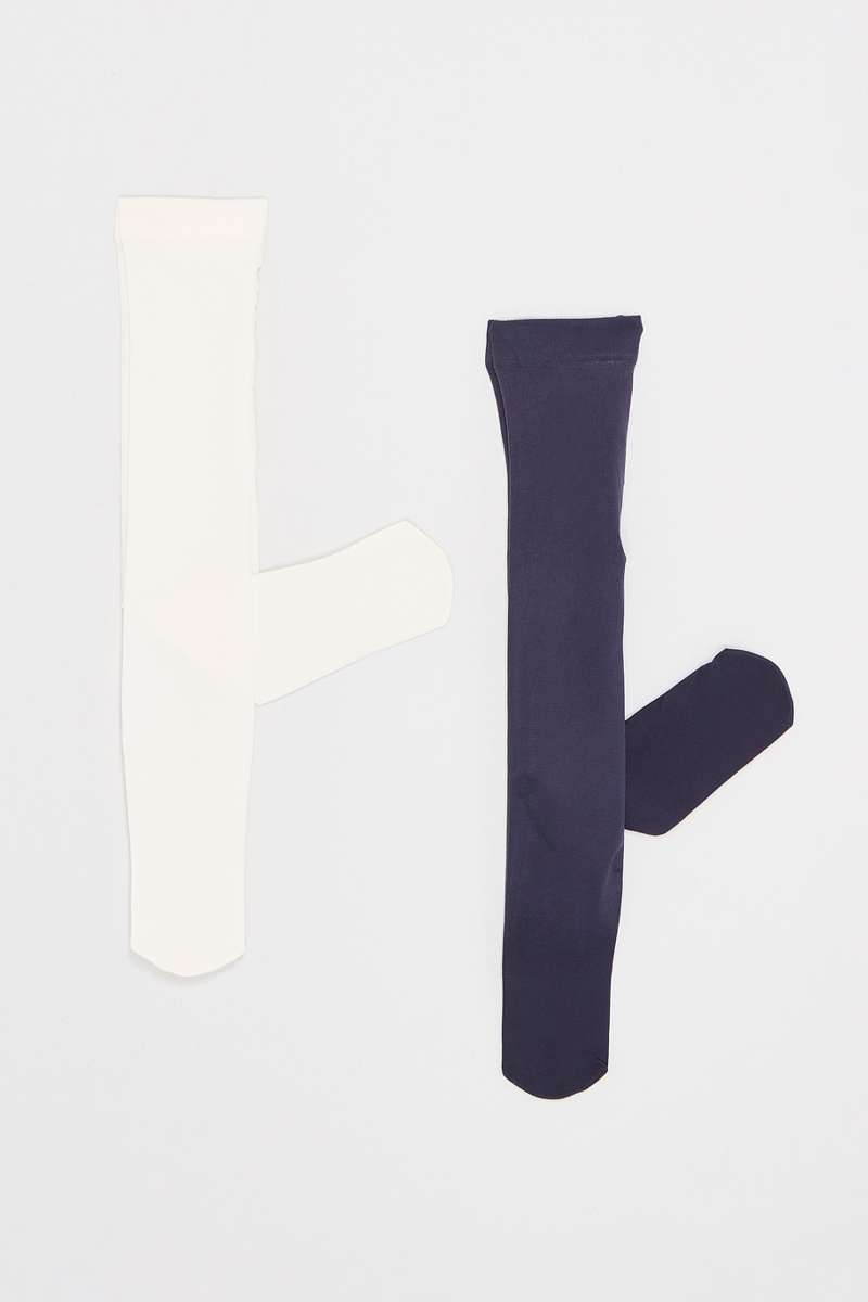 2 paires de collants Bleu marine et blanc