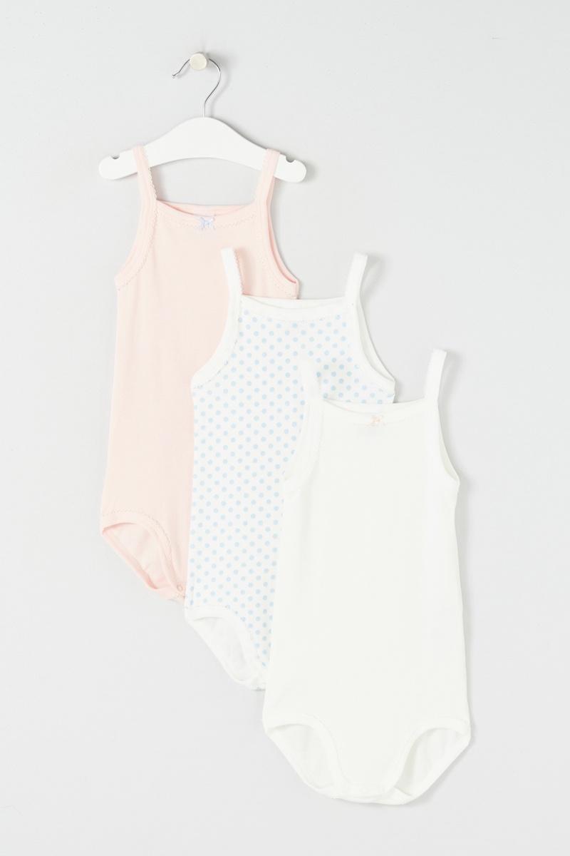 3 bodies Blanc, bleu et rose