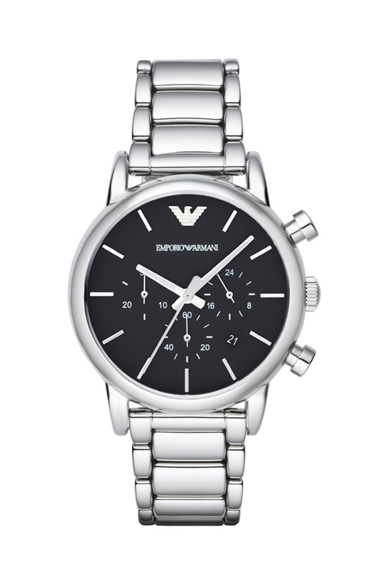 Montre à quartz en acier Chronographe - Argenté et noir