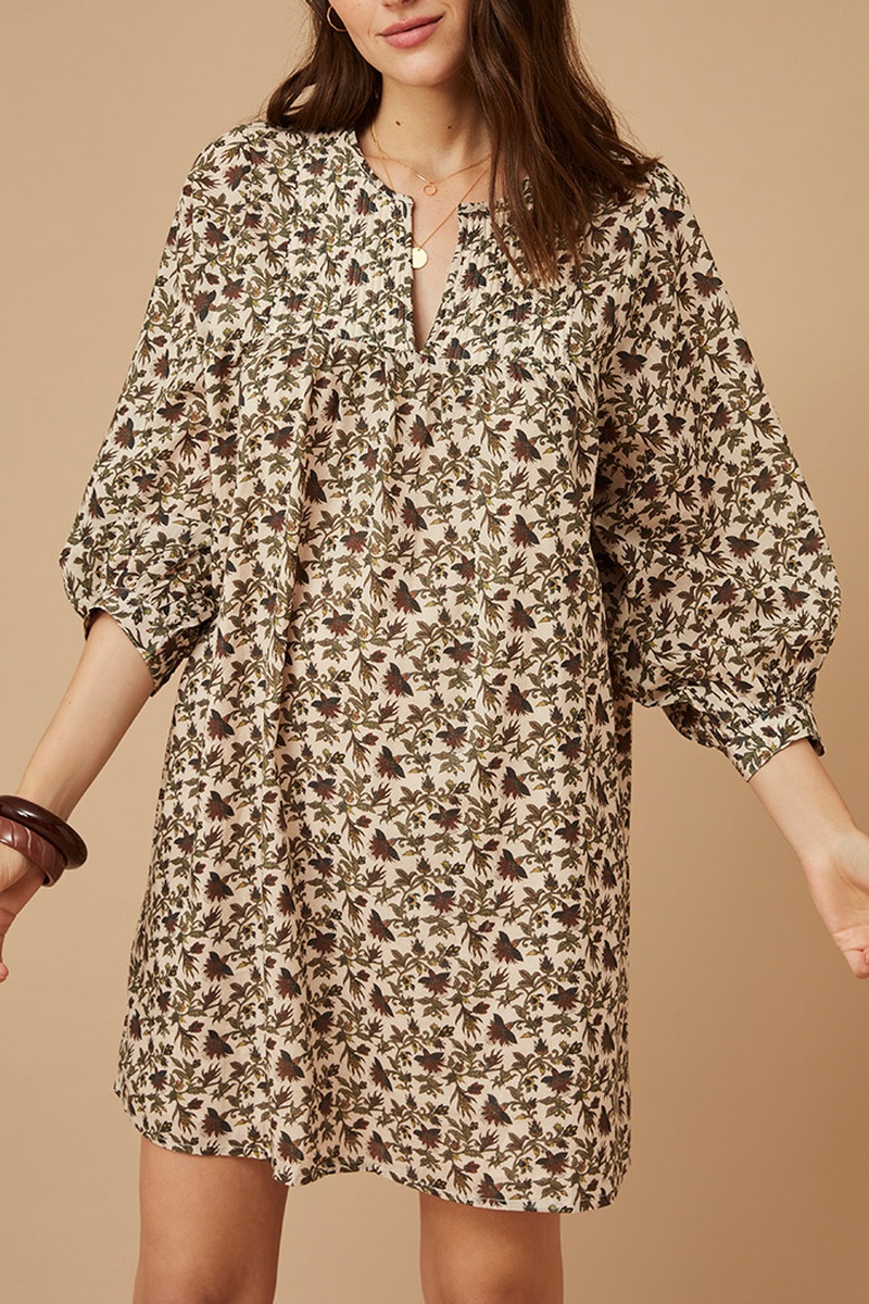 Robe trapèze Clivia Beige et kaki