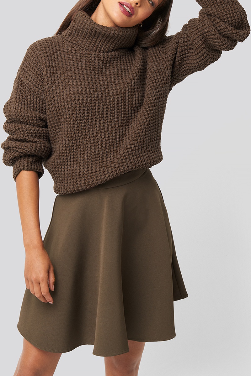 Jupe patineuse taille haute Marron