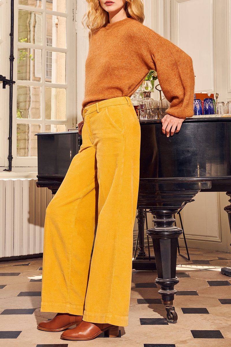 Pantalon wide legs en coton biologique - Moutarde