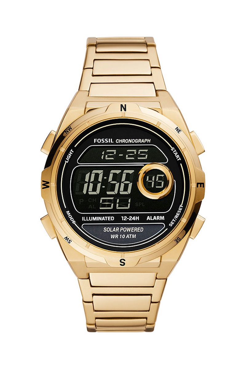 Montre digitale en acier Everett Solar Digital - Boussole - Doré