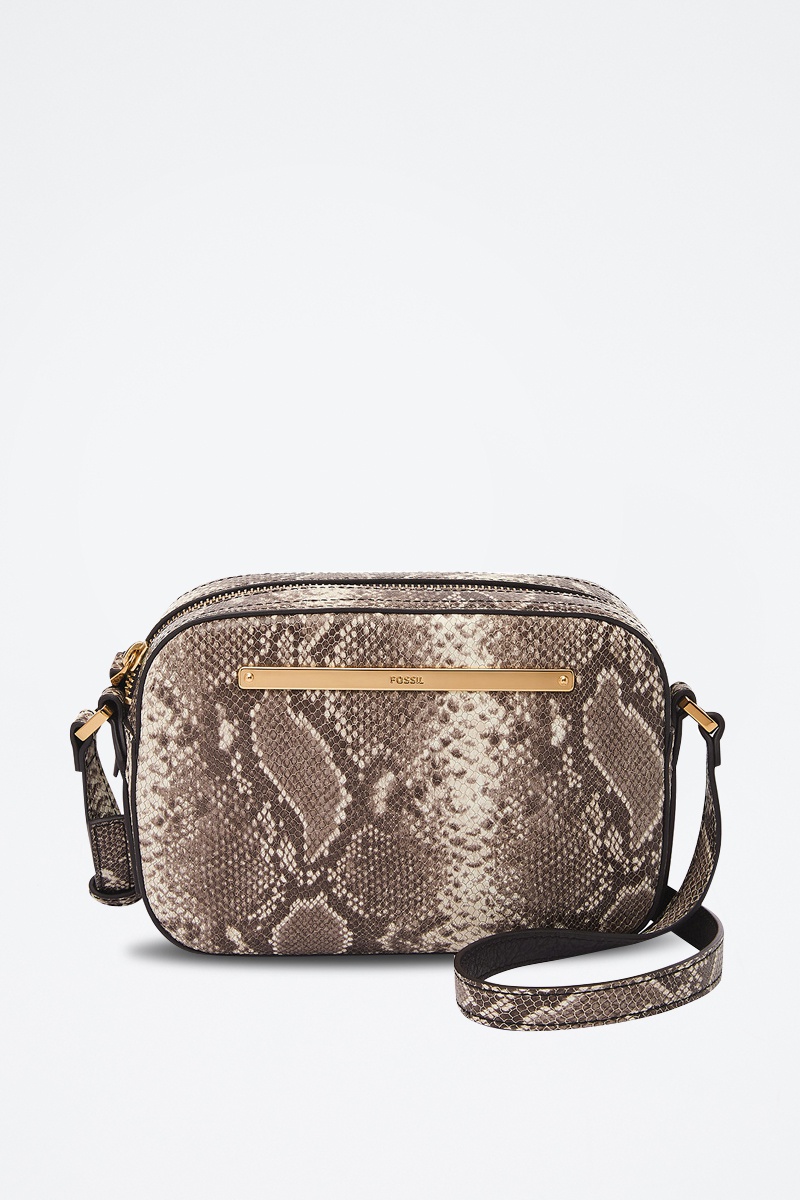 Sac bandoulière en cuir Liza Marron et beige