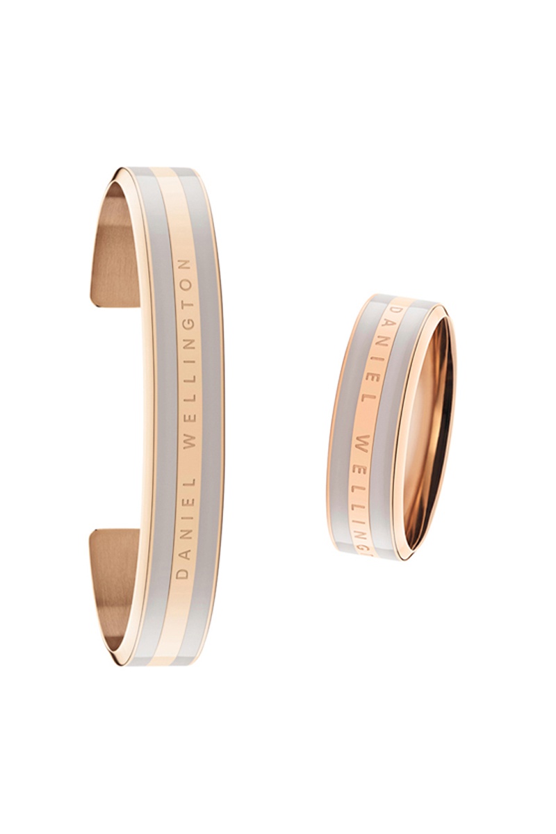 Bague Emalie et bracelet Doré rose et beige