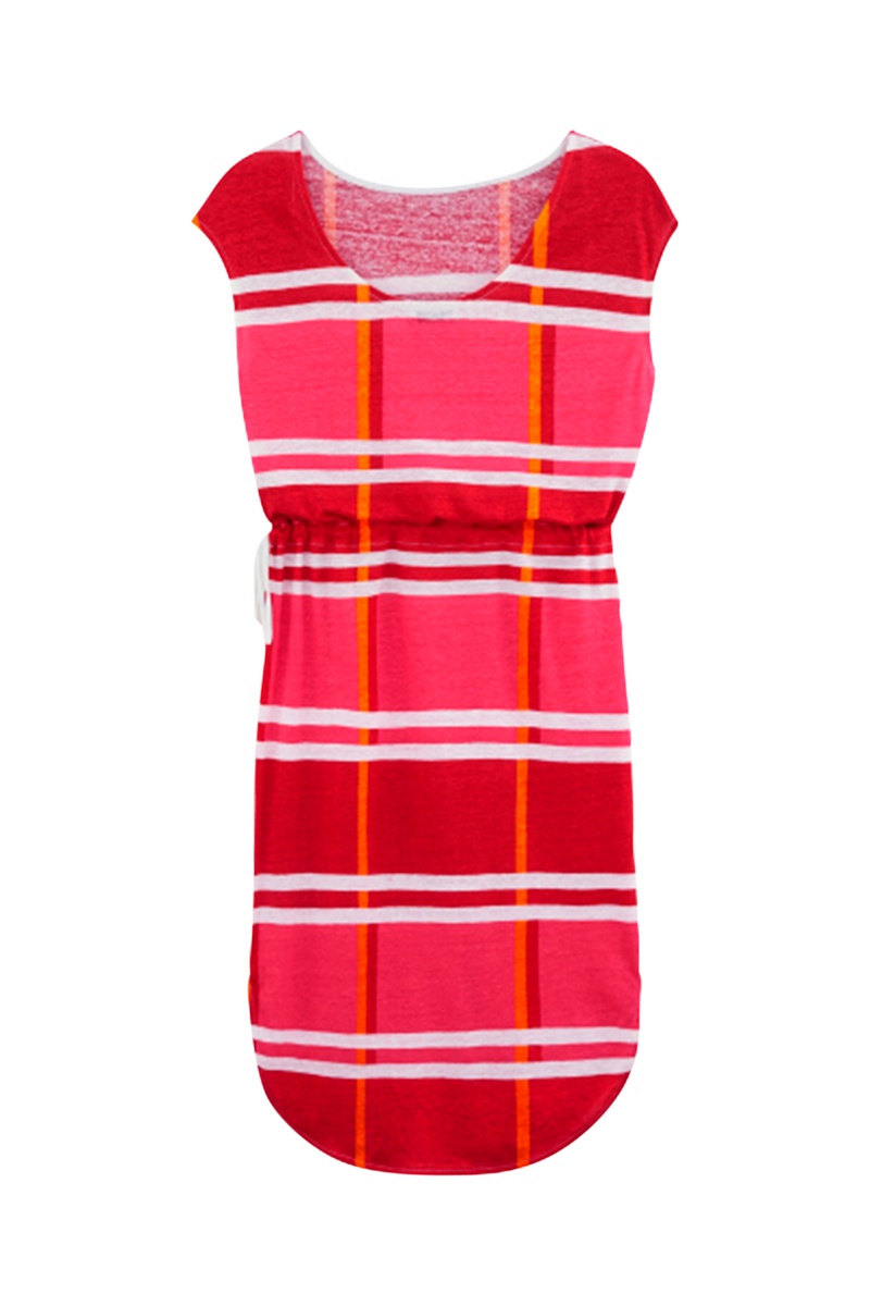 Robe droite en lin Rouge et fuchsia