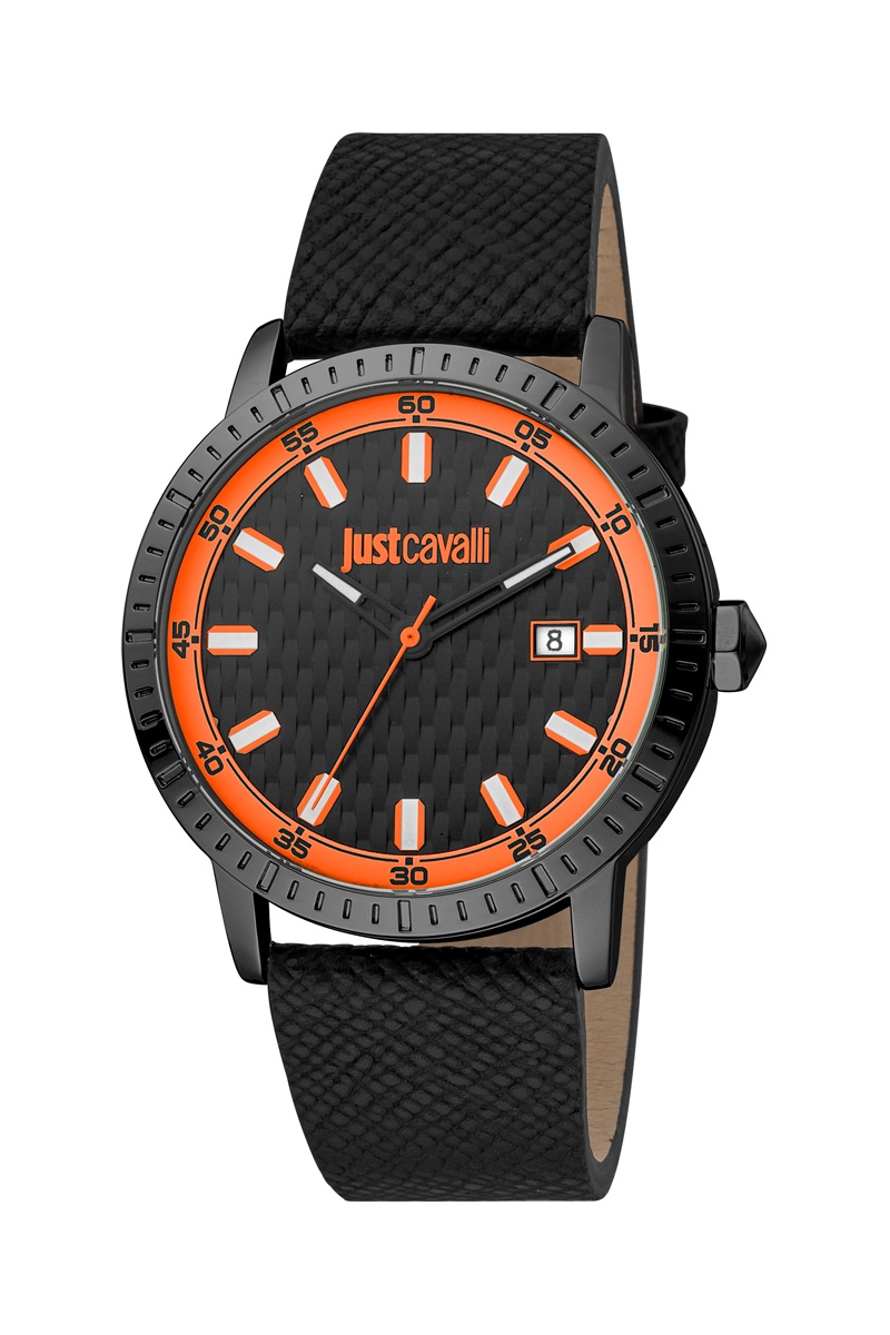 Montre à quartz en cuir Noir et orange