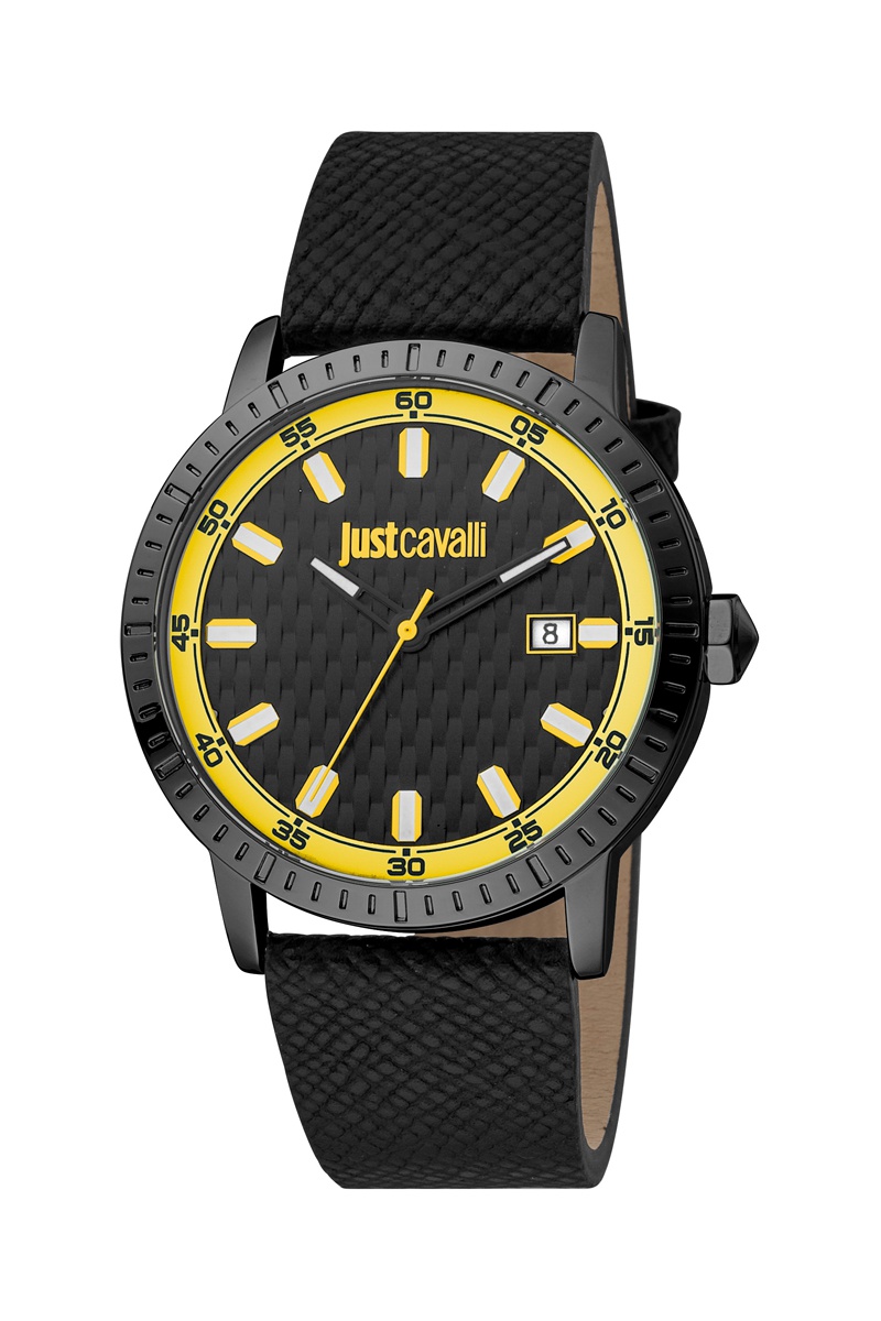 Montre à quartz en cuir Noir et jaune