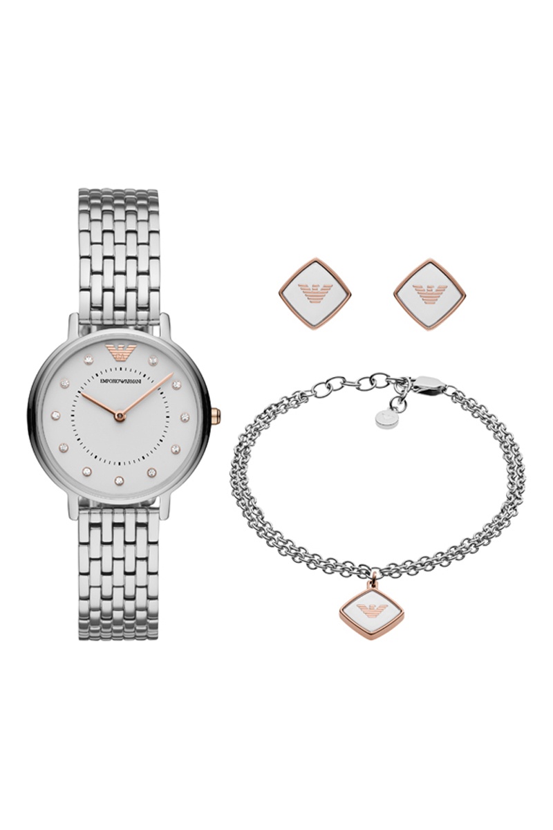 Bracelet, puces et montre à quartz en acier inoxydable - Argenté et doré rose