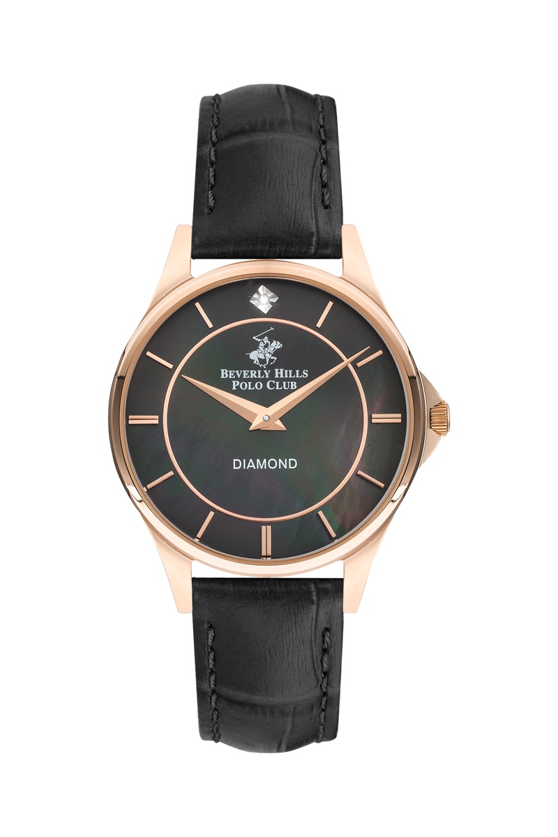 Montre à quartz en cuir et diamants