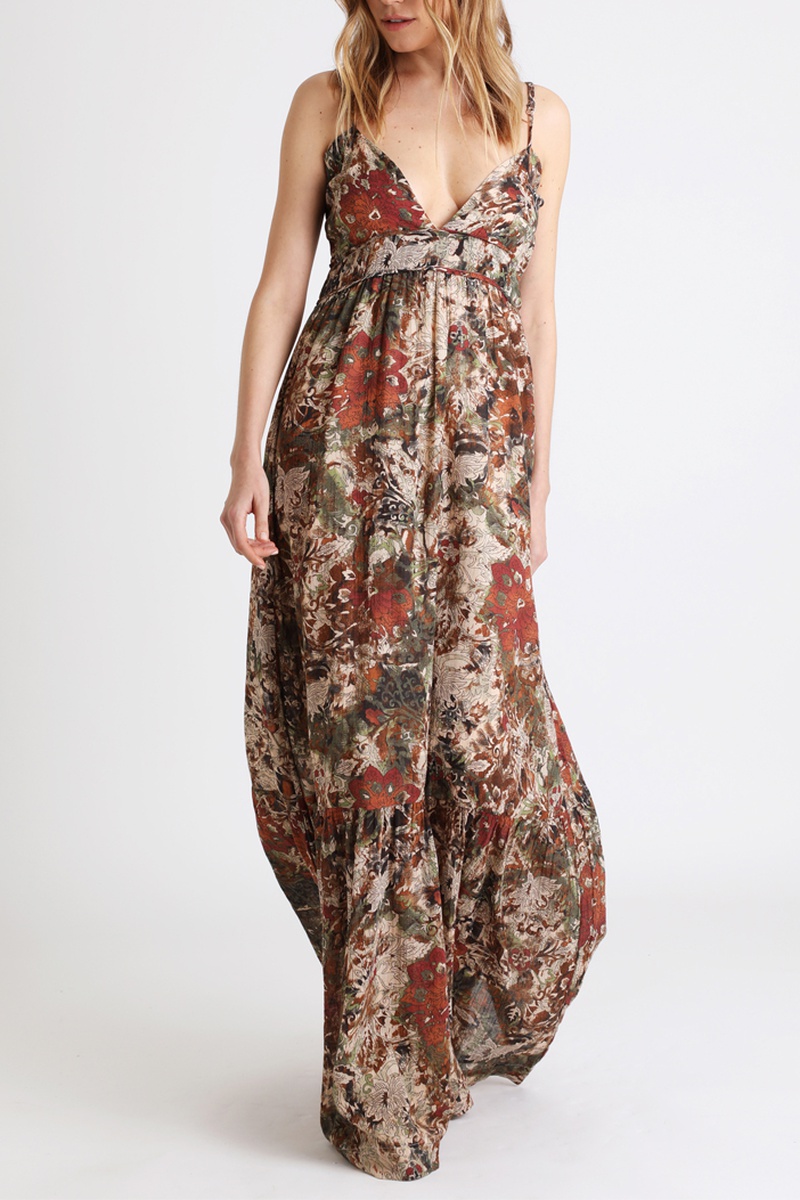 Robe longue Bordeaux et beige