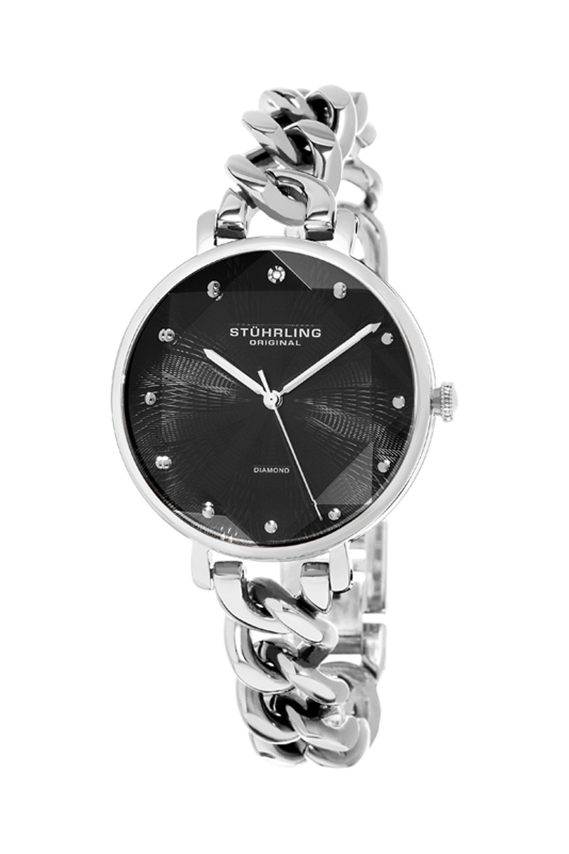 Montre à quartz en acier et diamant Vogue - Argenté et noir