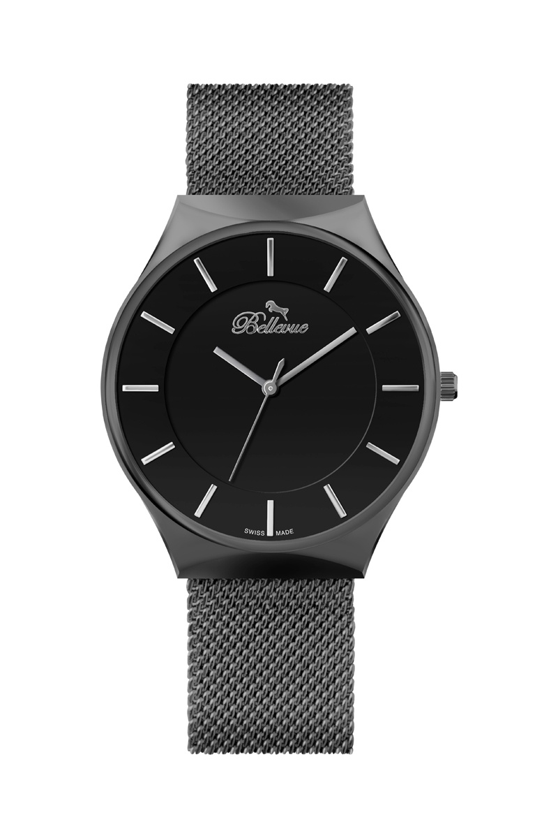 Montre à quartz en métal Gris foncé et noir