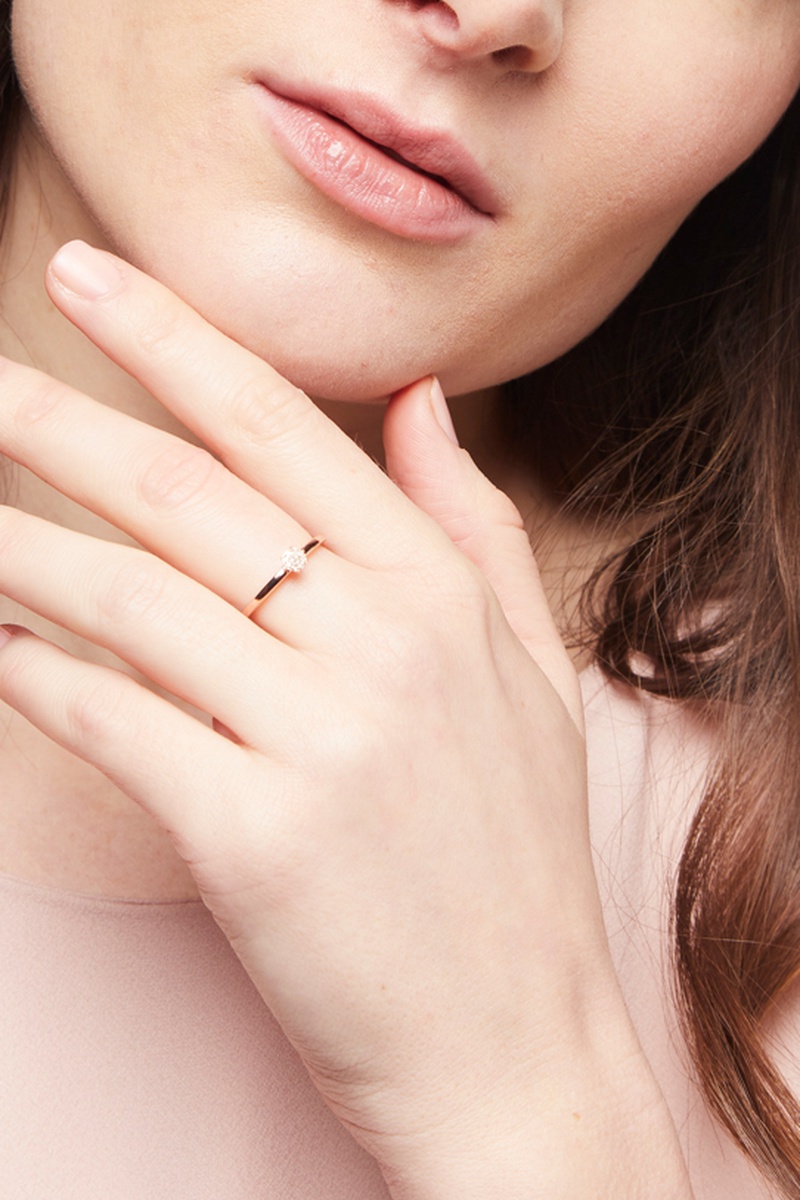 Bague - Argent plaqué or rose et zircons