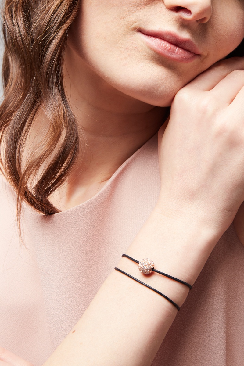 Bead - Argent plaqué or rose et zircons