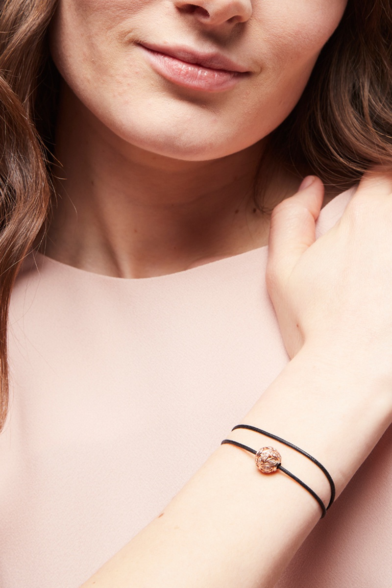 Bead - Argent plaqué or rose et zircons