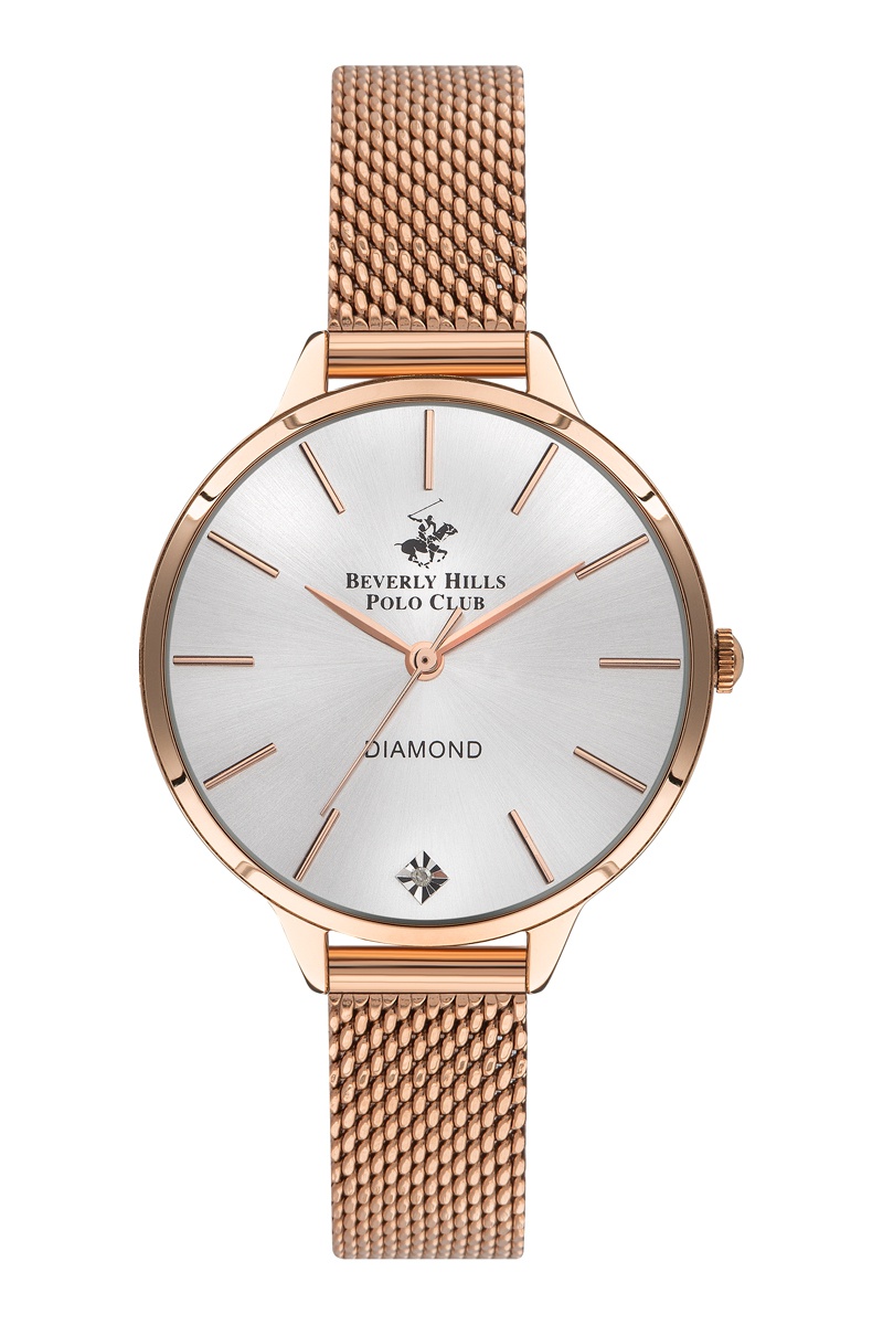 Montre à quartz en acier et diamant Doré rose et blanc