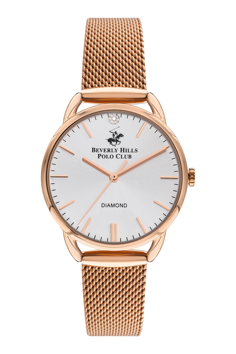 Montre à quartz en acier et diamant Doré rose et blanc