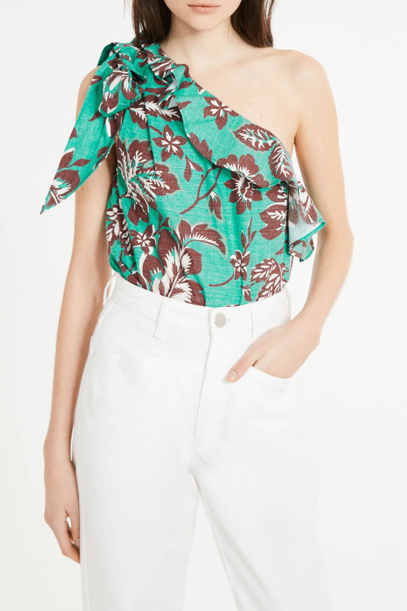 Top asymétrique Vert clair et marron