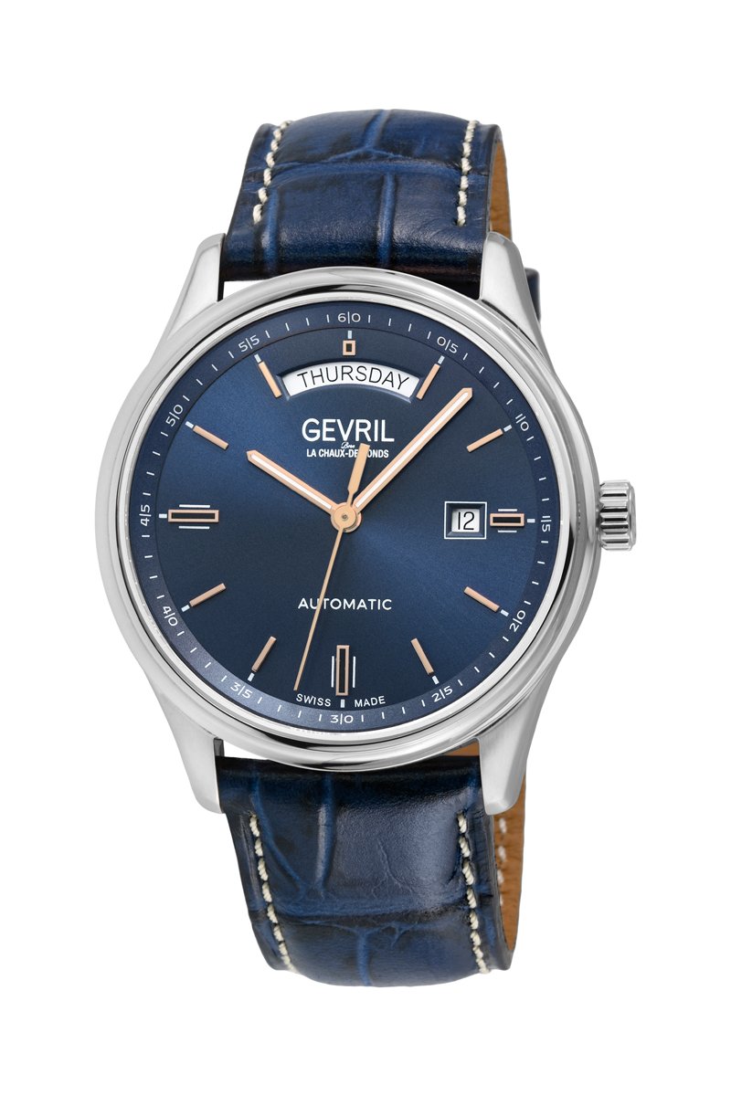 Montre SW240 Swiss Automatic Movement en cuir Excelsior - Bleu et argenté