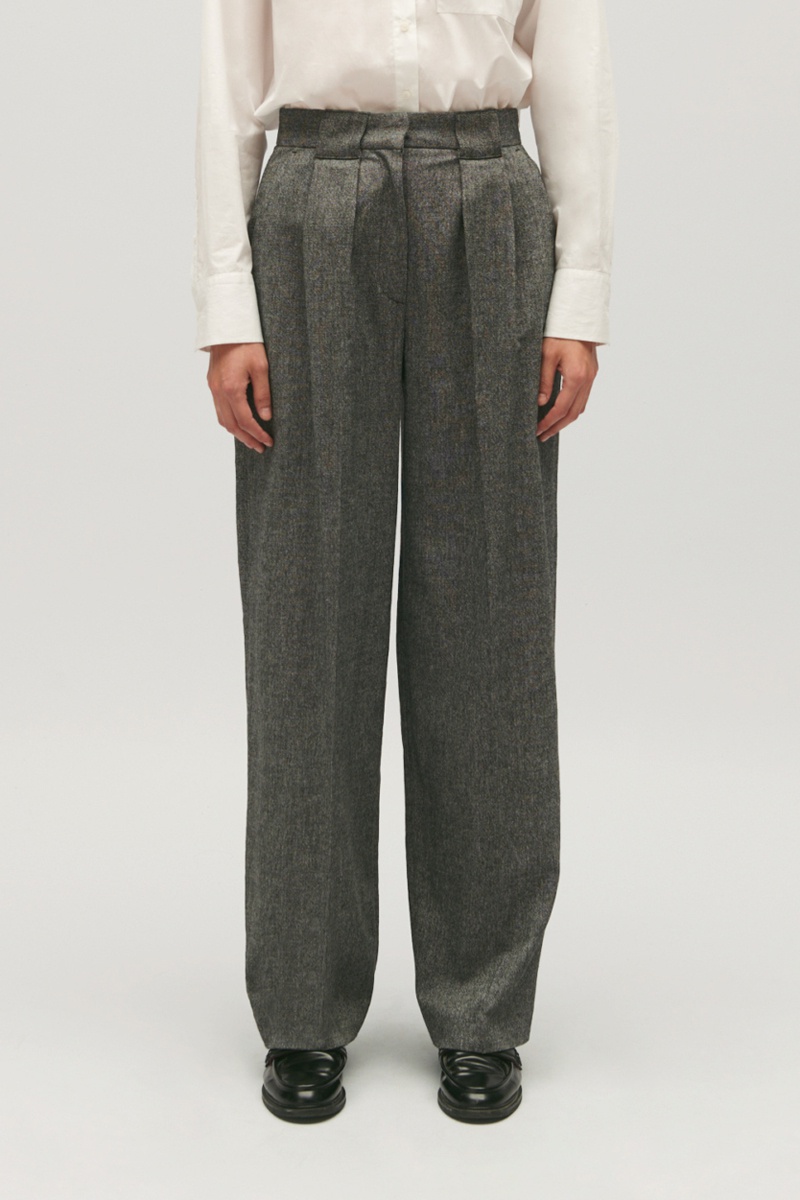 Chino en laine taille haute Gris foncé chiné