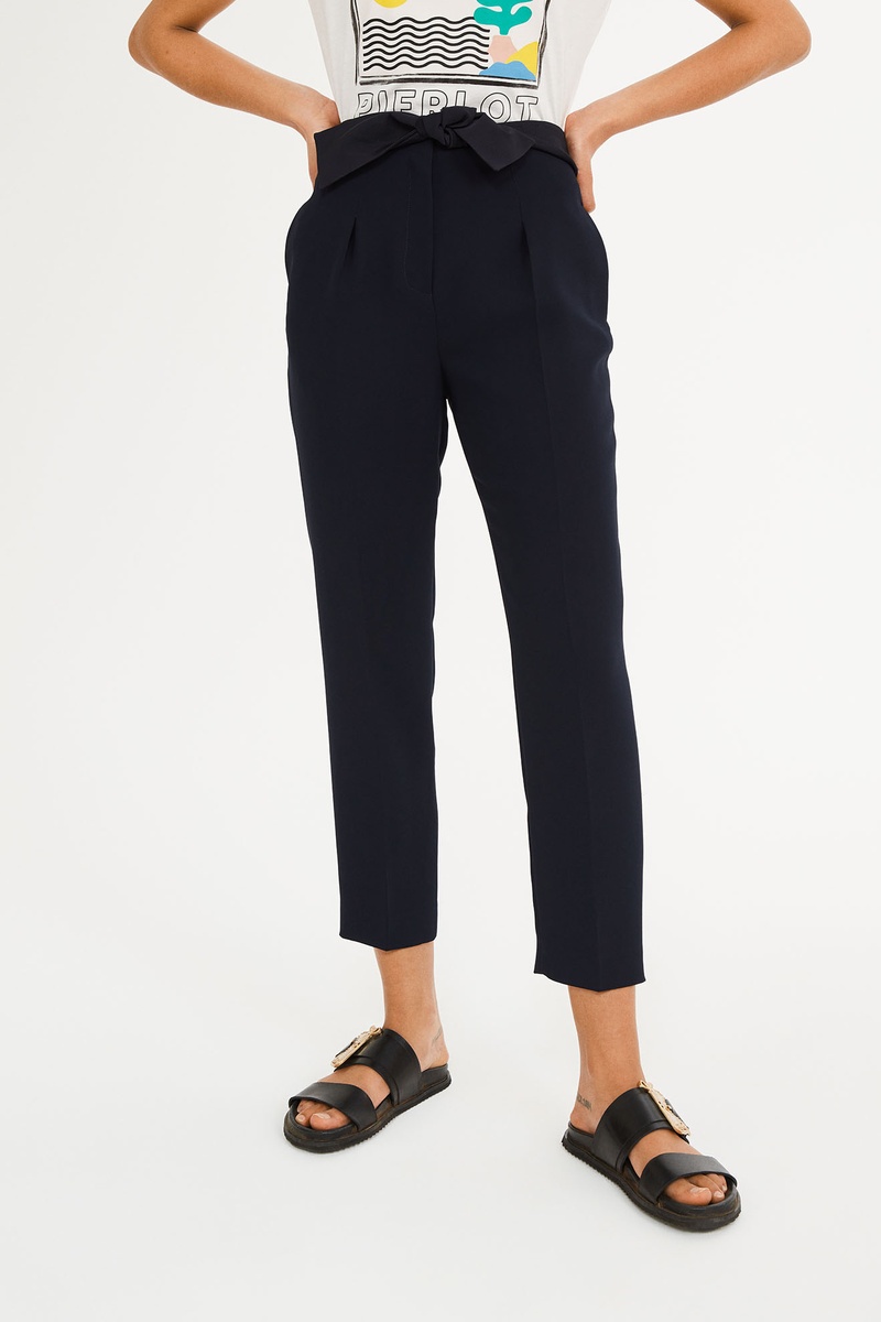 Pantalon carotte taille haute Bleu marine
