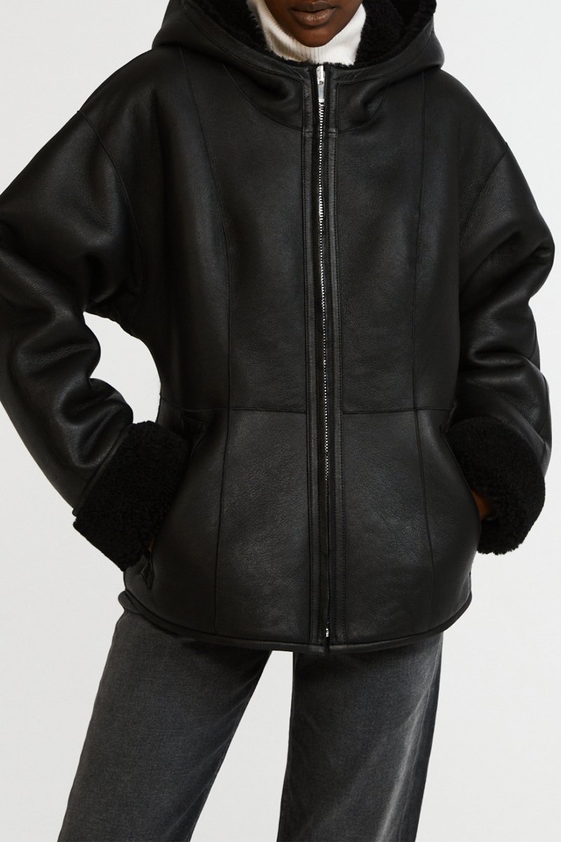 Veste en cuir d’agneau Noir