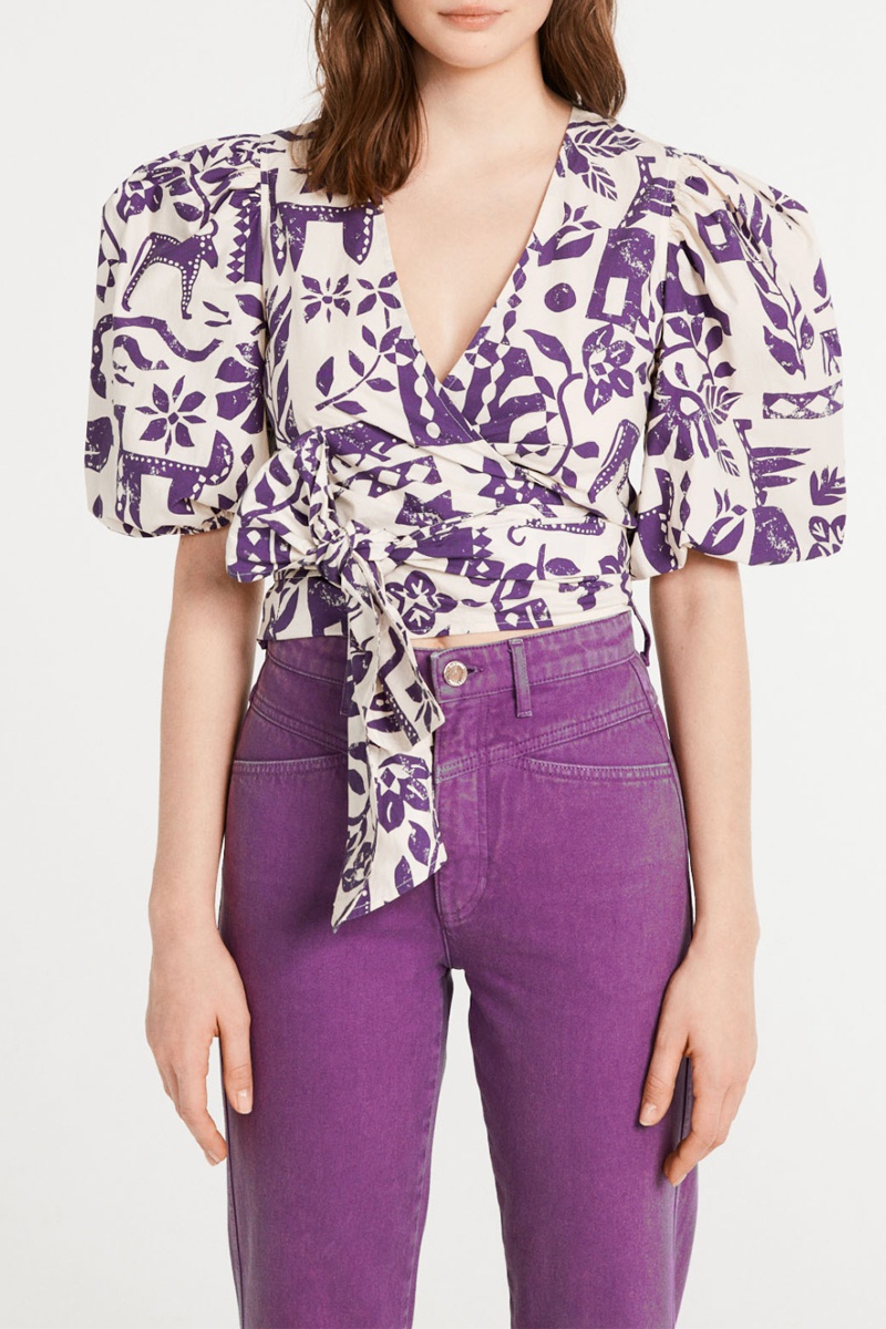 Crop top portefeuille Ecru et mauve