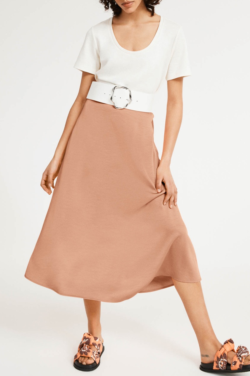 Jupe midi taille haute Pêche