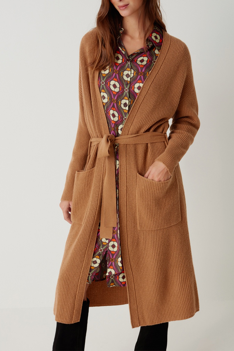 Gilet long en mérinos Camel