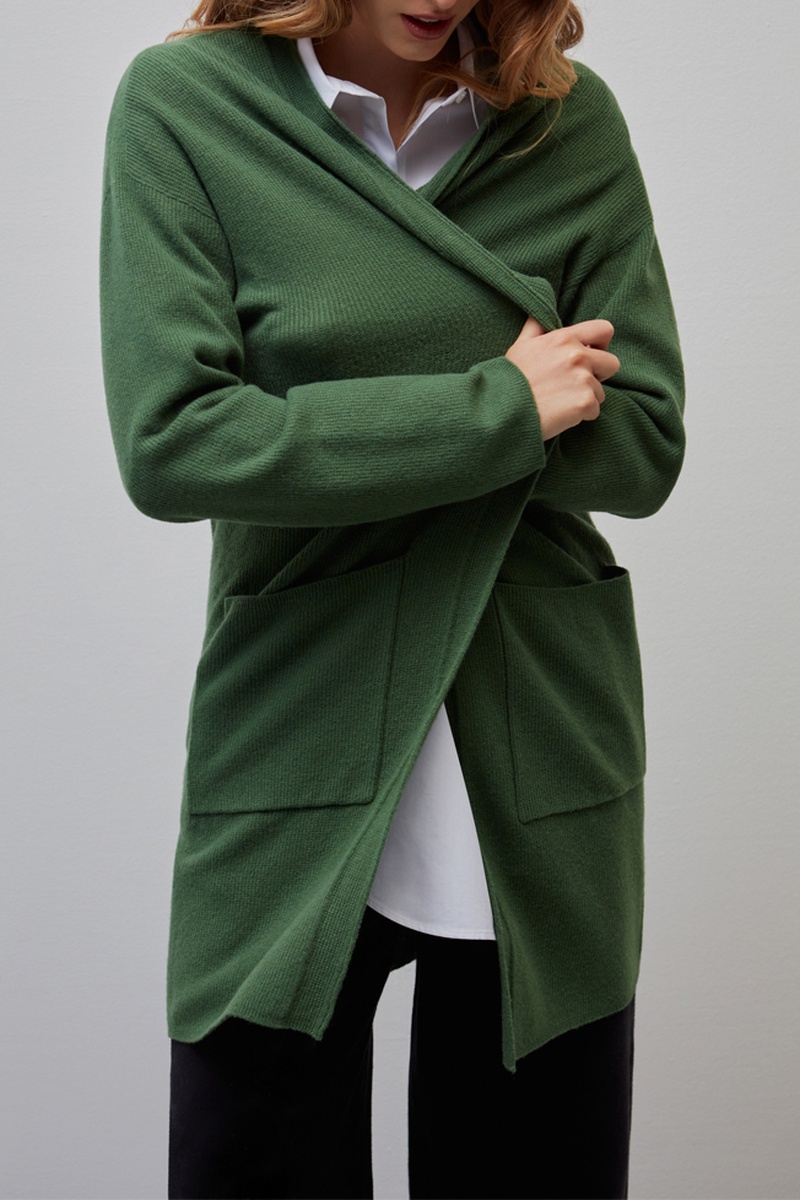 Gilet long en mérinos Vert