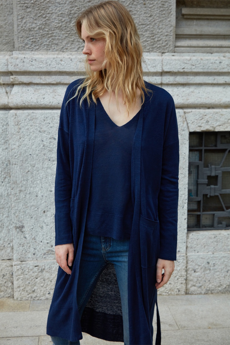 Gilet long en lin Bleu marine