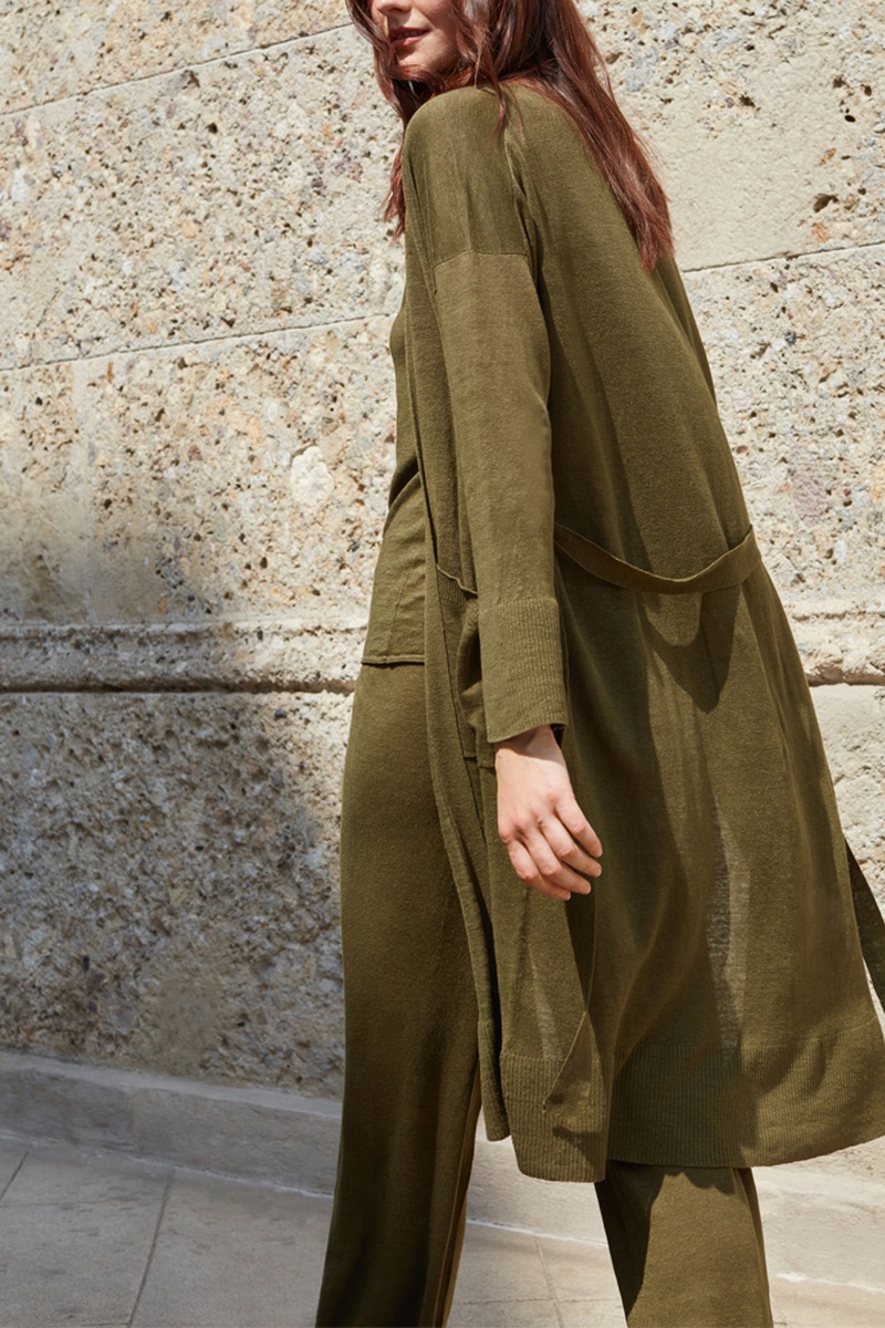 Gilet long en lin Kaki