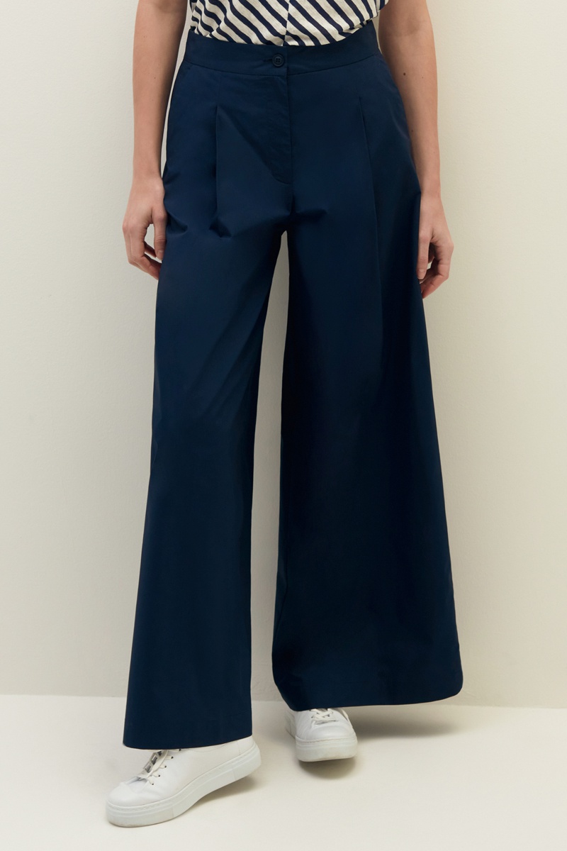 Pantalon palazzo taille haute Bleu nuit