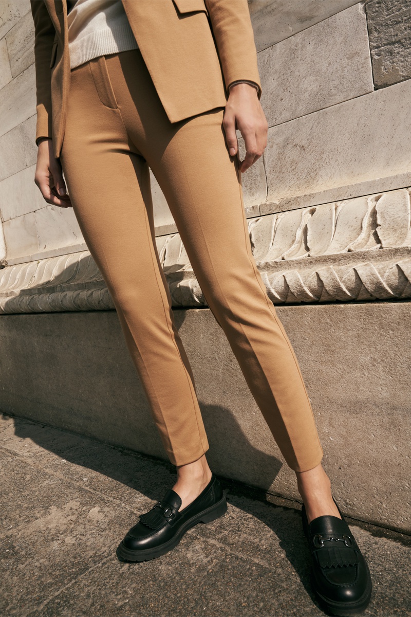 Pantalon cigarette taille haute Beige