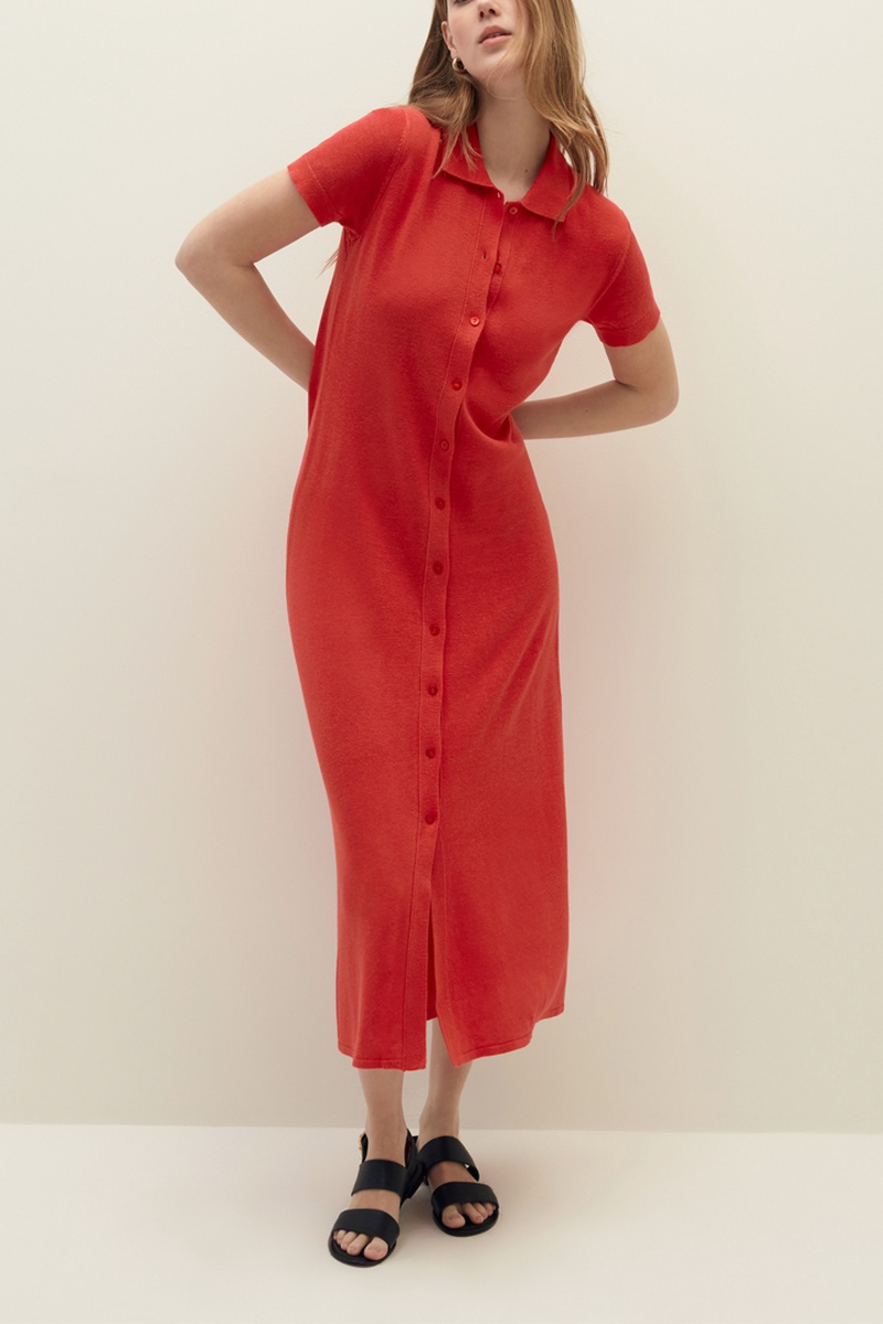 Robe chemise en lin Rouge