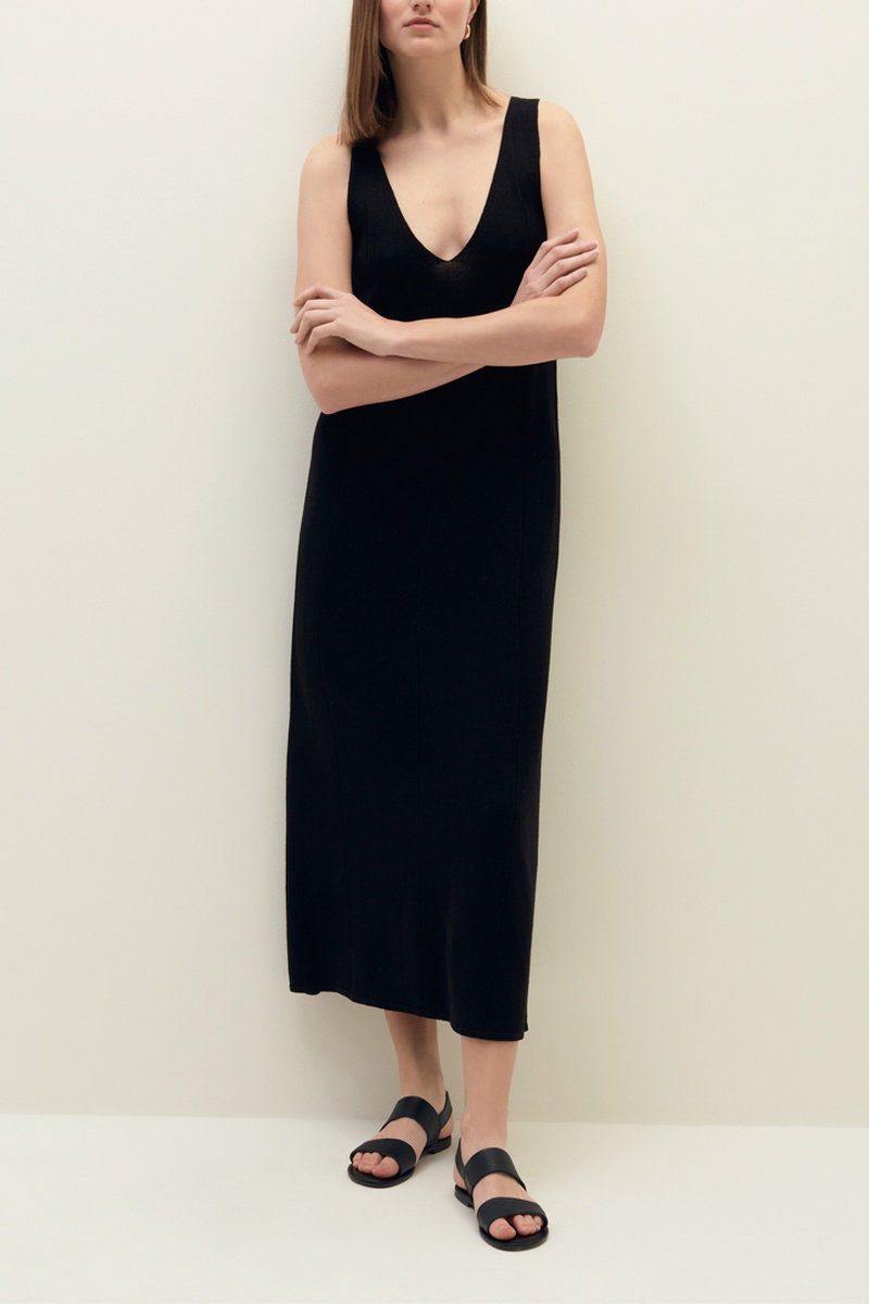 Robe midi en lin Noir