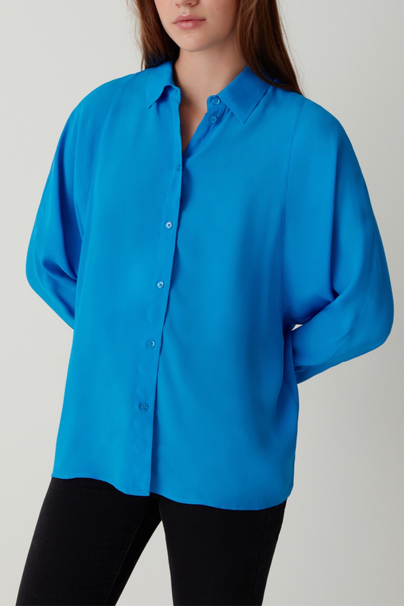 Chemisier en soie Bleu électrique