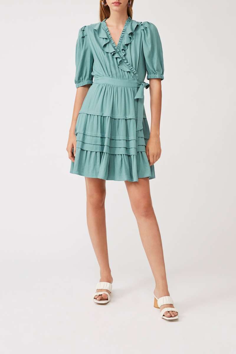 Robe portefeuille en lin Cyrina Vert d’eau