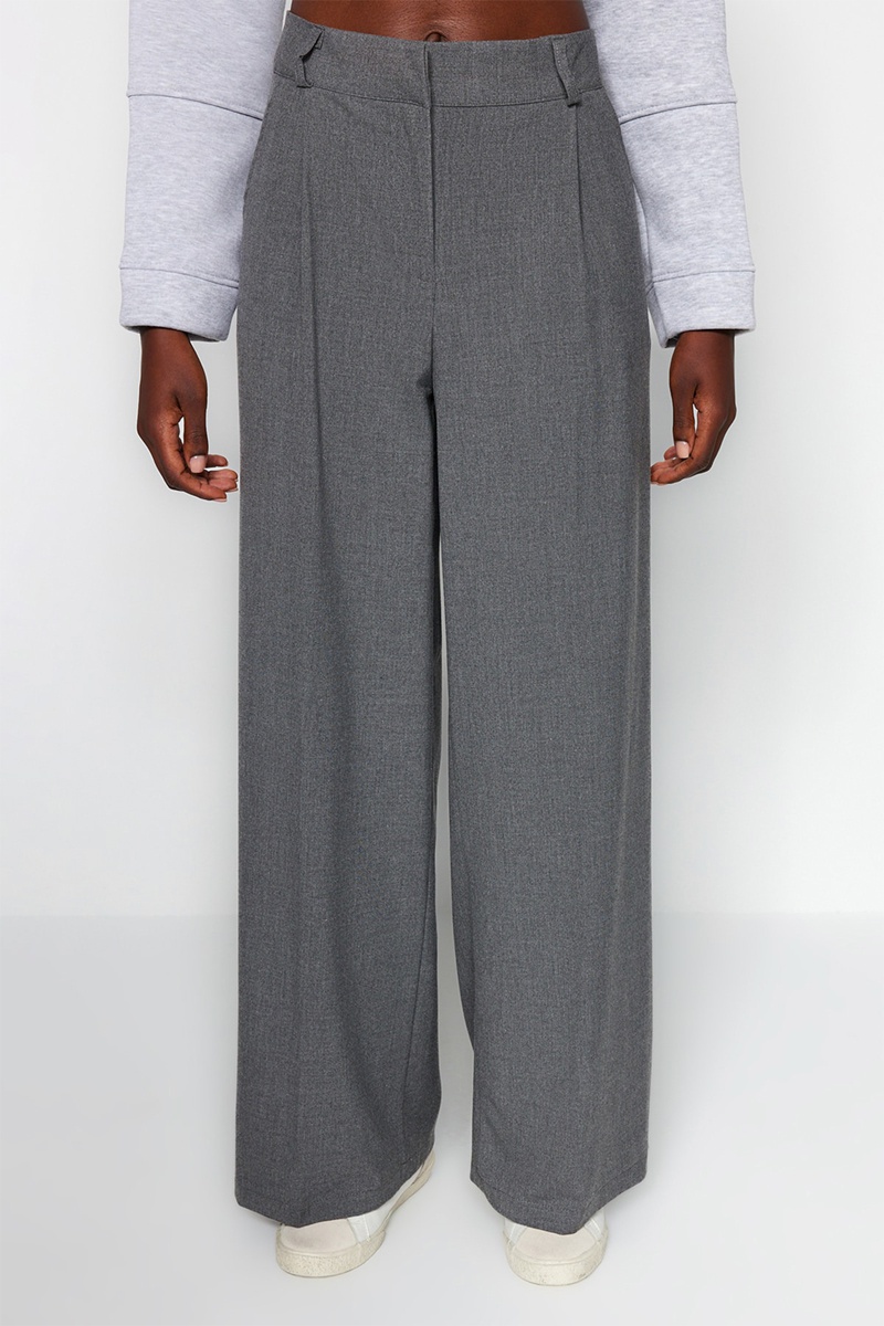Trendyol Mujer Gris Pantalón Palazzo De Tiro Alto