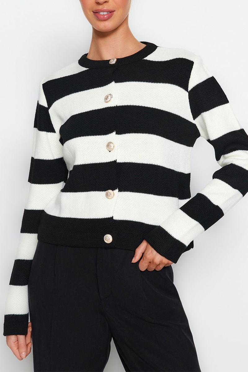 Trendyol Mujer Negro Cárdigan De Rayas Crudo