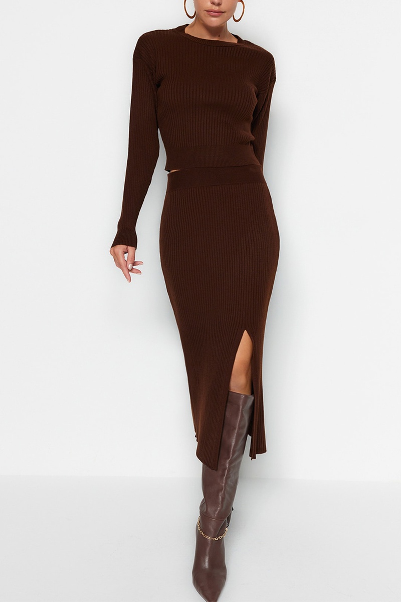 Trendyol Mujer Marrón Jersey Y Falda