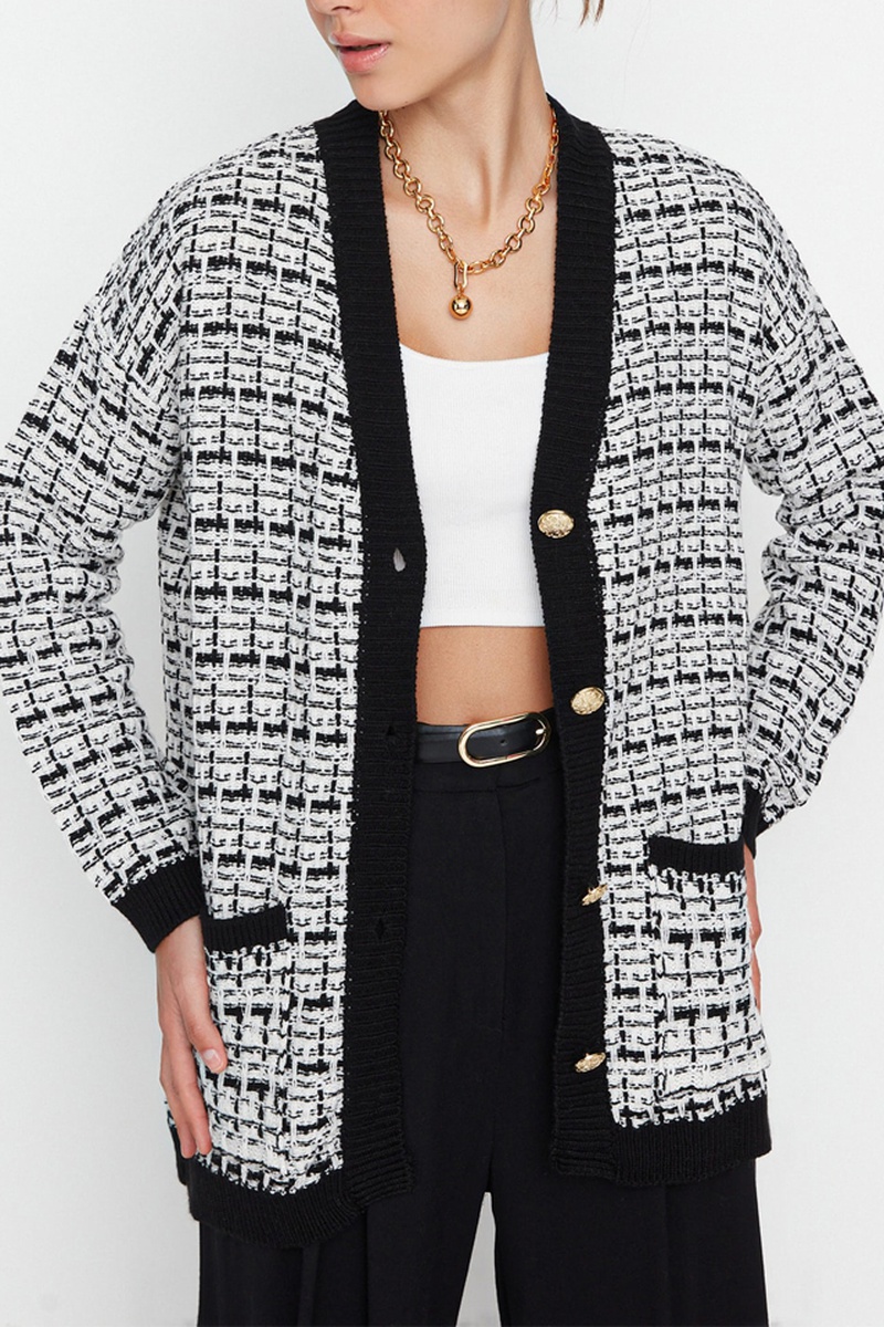 Trendyol Mujer Negro Cárdigan Y Blanco