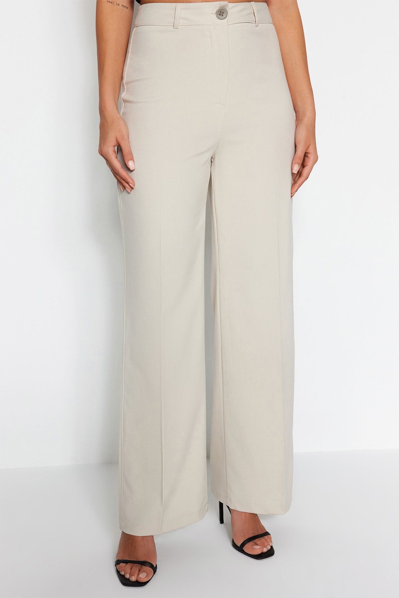 Trendyol Mujer Beige Pantalón Wide Leg De Tiro Alto