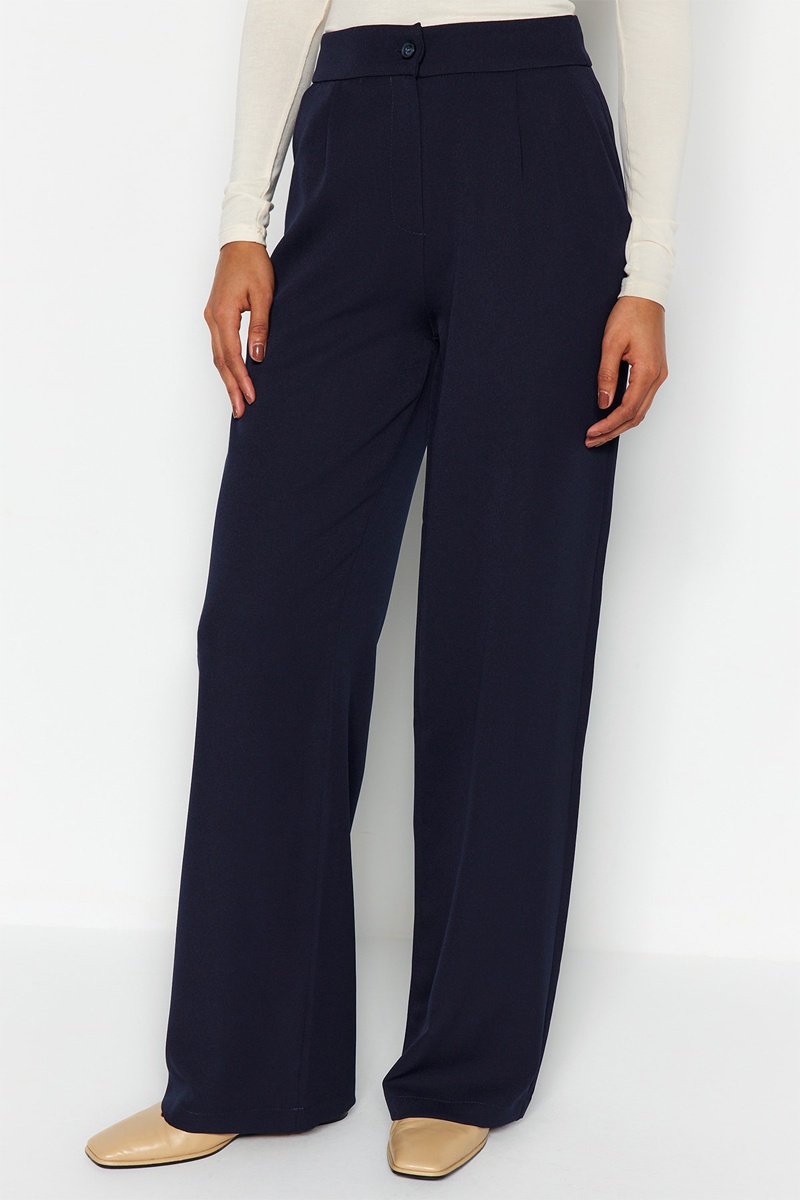 Trendyol Mujer Azul Pantalón Palazzo De Tiro Alto Marino